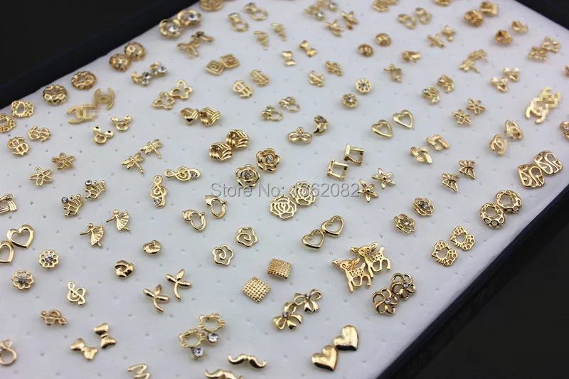 Модные украшения Лот 100 пар для девочек женские Золотые сережки-гвоздики смешанный стиль цветок/сердце серьги подарок ME122