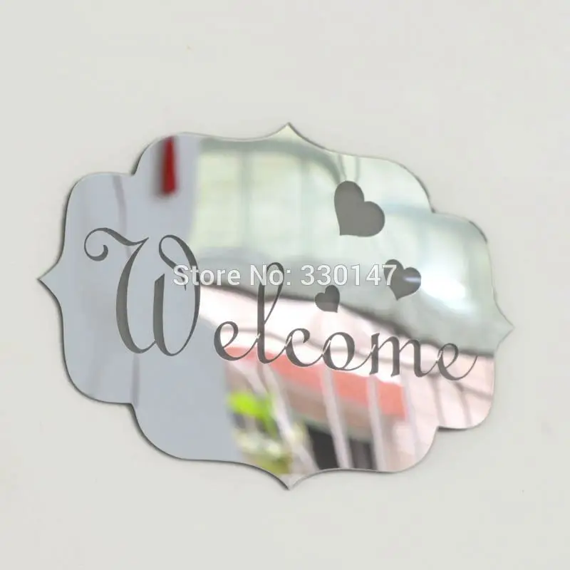 14x10 см 3D акриловые зеркальные дверные пластины Добро пожаловать Указательные знаки вход домой логотип зеркало наклейки на стену домашний декор