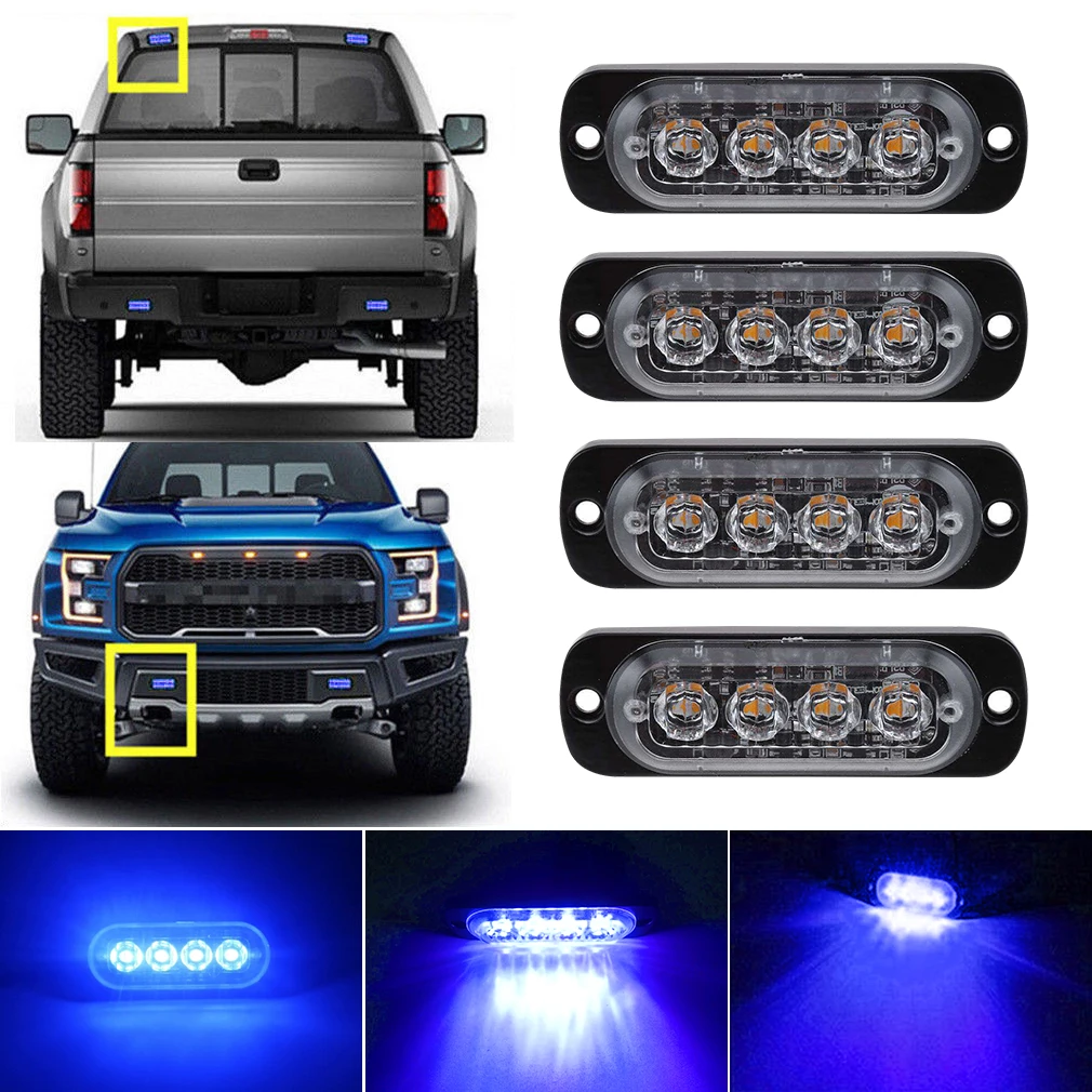 

Blue 4LED Car Truck Emergency Beacon Warning Hazard Flash Recovery Strobe Light BARS 12V waterproof