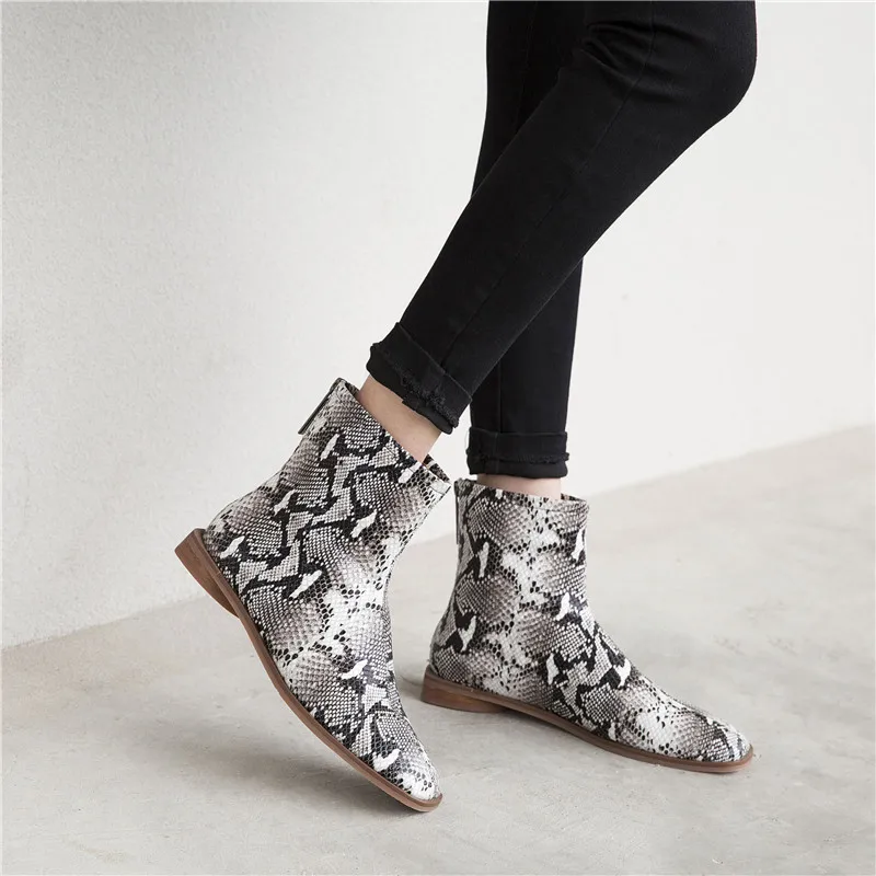 

COCOAFOAL Winter Women's Genuine Leather Ankle Boots Woman Shoes Snakeskin Pattern Martin Boots Genuine Leather Chelsea Boots