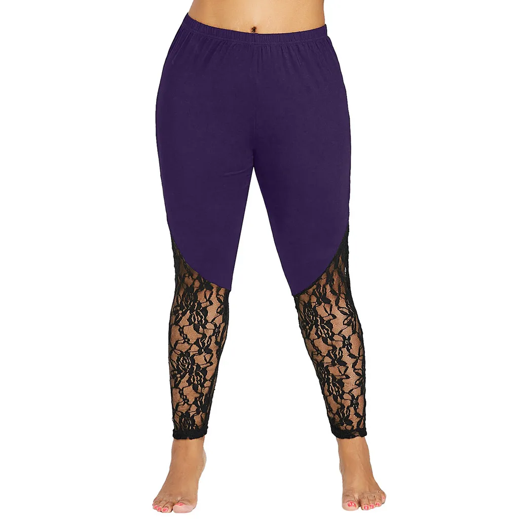 

High Quality Fashion Women Lace Plus Size XL-5XL Size Skinny Pants Yoga Sport Leggings Trousers Ladies Polyster 4 Colors Pants