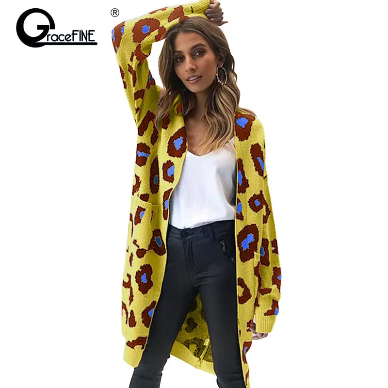 Fashion Women Long Sleeve Cardigan Sweater Knitwear Coat Sexy Female Casual Outerwear 2019 Leopard Printed Knitted Cardigans