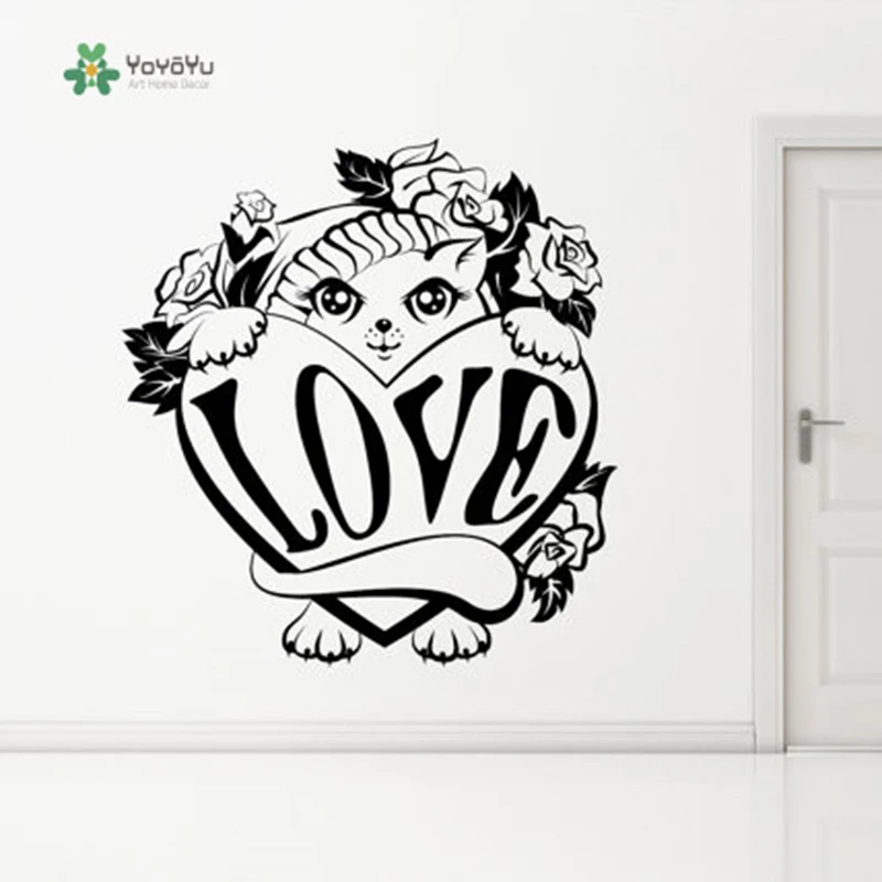 

YOYOYU Vinyl Wall Decal Love Bute Cat Animal Cartoon Kids Bedroom Living Room Art Home Decoration Stickers FD464