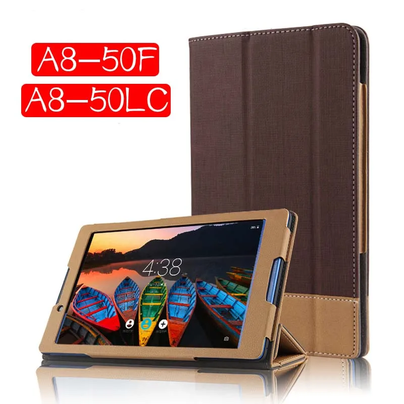

Slim 3-Folder Canvas Folio Stand PU Leather Cover Funda Capa Case For Lenovo Tab 2 A8 A8-50 Tab2 A8-50F A8-50LC 8" Tablet Coque