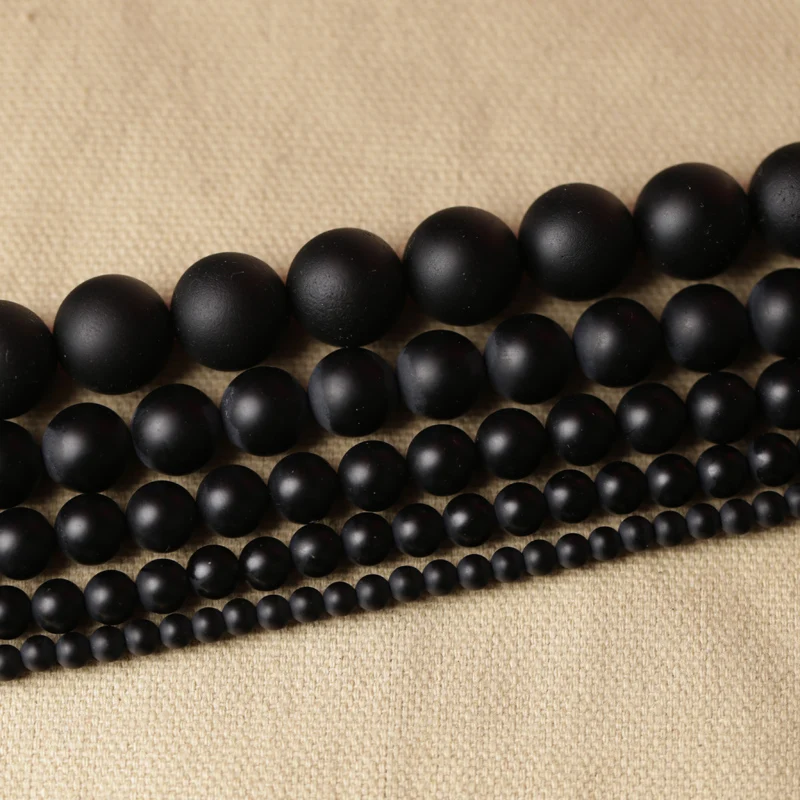 

5A Quality Black Polish Matte Onyx Agates Round Beads 15" Strand 4 6 8 10 12 14 MM Pick Size For Jewelry Making