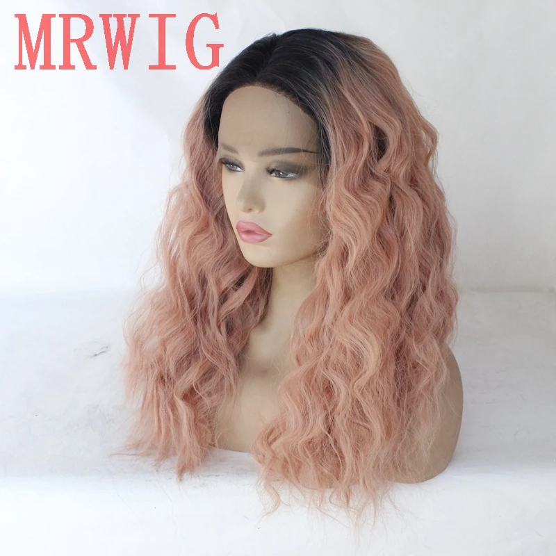 MRWIG короткие темные корни 1b #/розовый Боб кудрявый синтетический парик фронта