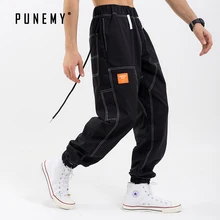 Мужские спортивные штаны, промышленный стиль, мульти-карман, брюки-карго, сафари, откорректированные линии, пэчворк, на шнурке, эластичные, на лодыжке, уличная одежда, брюки