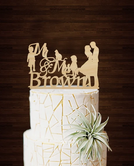 

Rustic Wedding Cake Topper Personalized Family Cake Topper for Wedding ,Mr Mrs Anniversary Cake Toppers,Wedding Cake Decorations