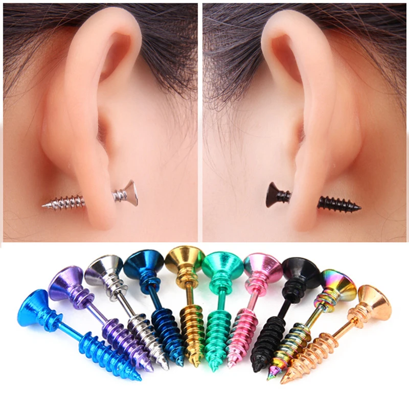 

2pc Steampunk Screw Stud Earrings Fashion Design Stainless Steel Body Piercing Ear Stud for Men Women Punk Jewelry Anti Allergic