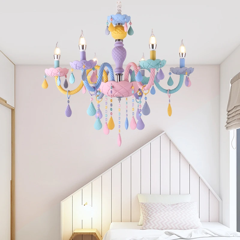 

Macarons Color Crystal Chandelier Restaurant Lamp Bedroom Lamps Children's Room American Girl Princess Home Decoration Lighting