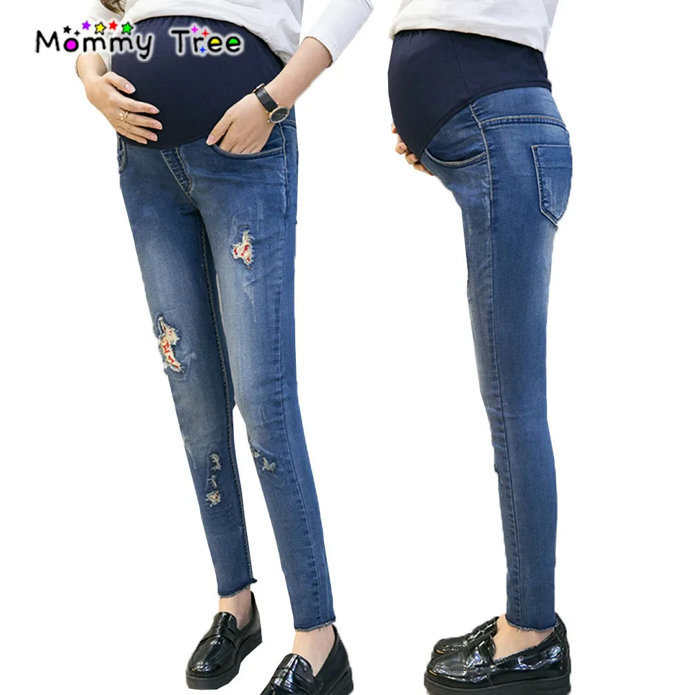 Maternity Clothes Holes Jeans 2017 Woman Elastic Waist Denim Pants