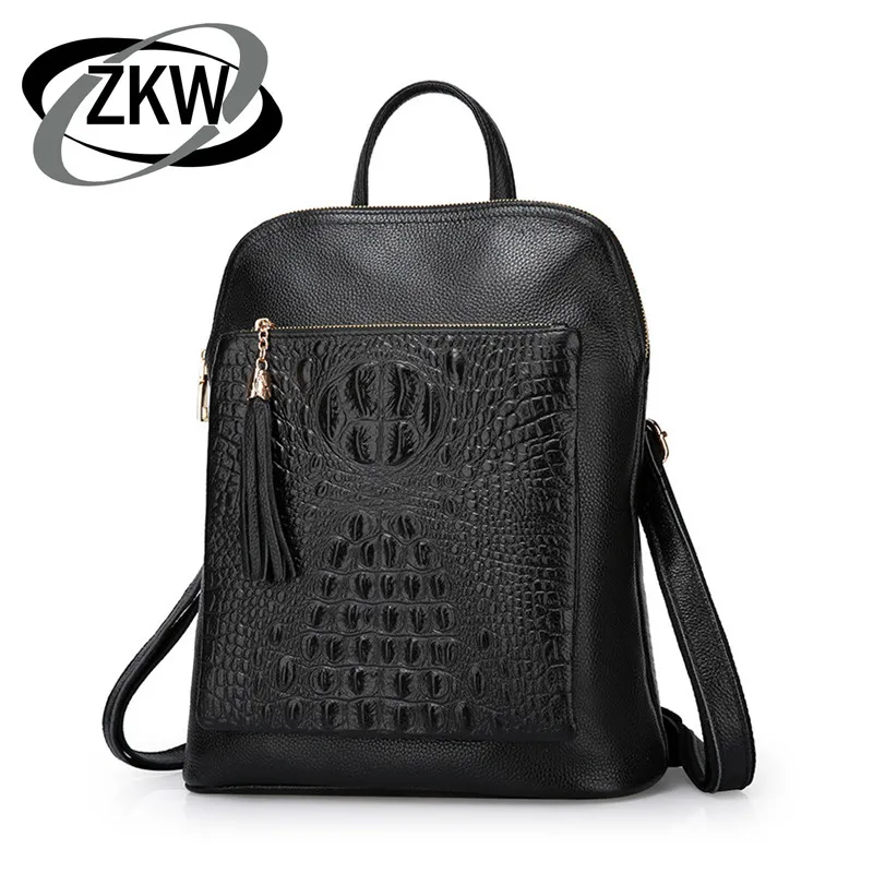 

ZKW Genuine Leather Shoulder Bag 2019 New Crocodile pattern cowhide Ladies Leather Backpack Beautiful Tassel Bags