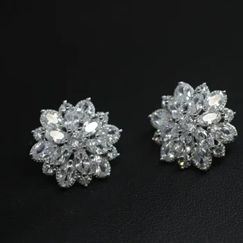 

Flyleaf 100% 925 Sterling Silver Aaa Cubic zirconia Flowers Stud Earrings For Women Luxury Bride lady fashion jewelry
