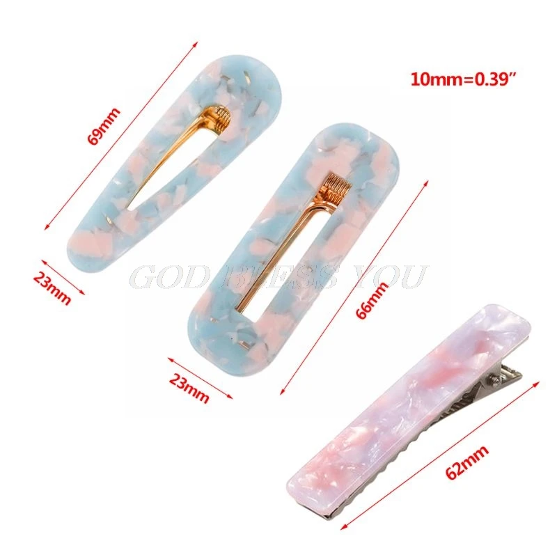 3pcs/set Fashion Women Acrylic Acetic Acid Leopard Hair Clip Snap Barrette Stick Hairpin Hair Accessories