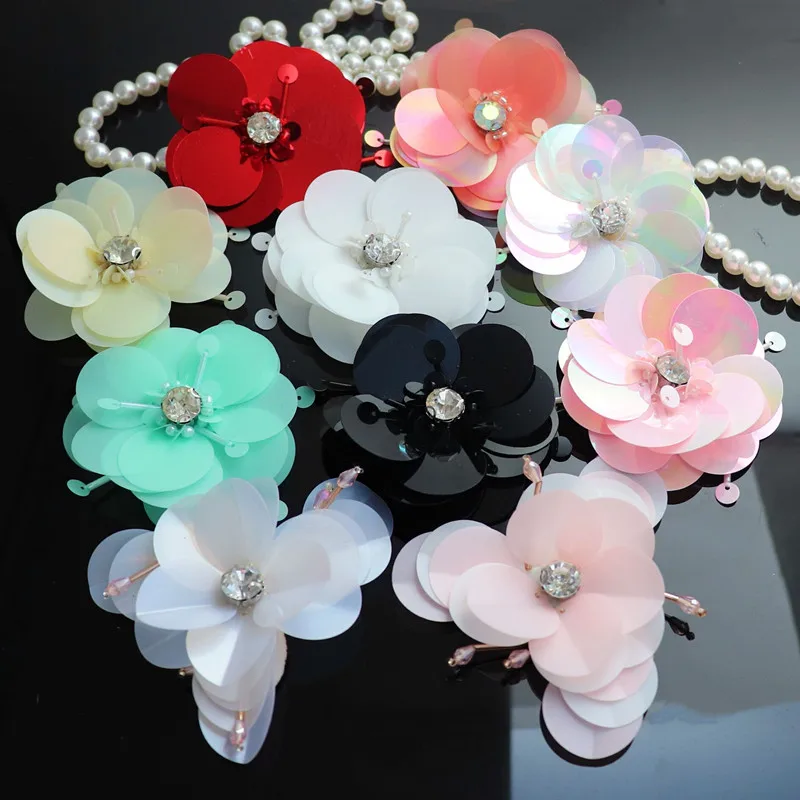 

1pcs Large Handmade Flower Beads Patches Applique For Clothes Shoes Bags Sew On Sequins applique Decoration Brooch Patch