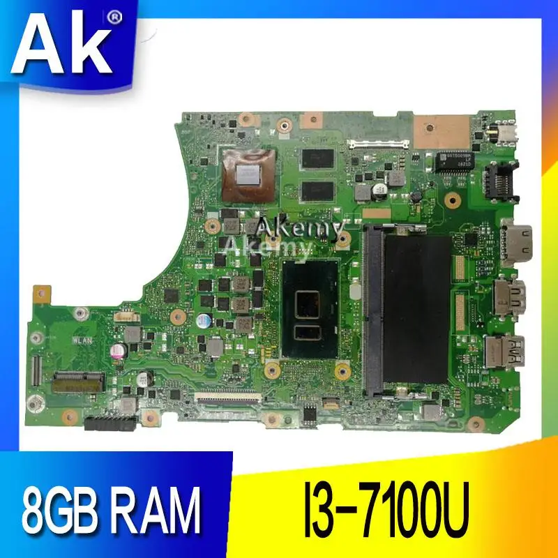 AK с 8GB RAM I3 7100U CPU X556UQK Материнская плата For Asus X556UV X556U X556UQ материнская для