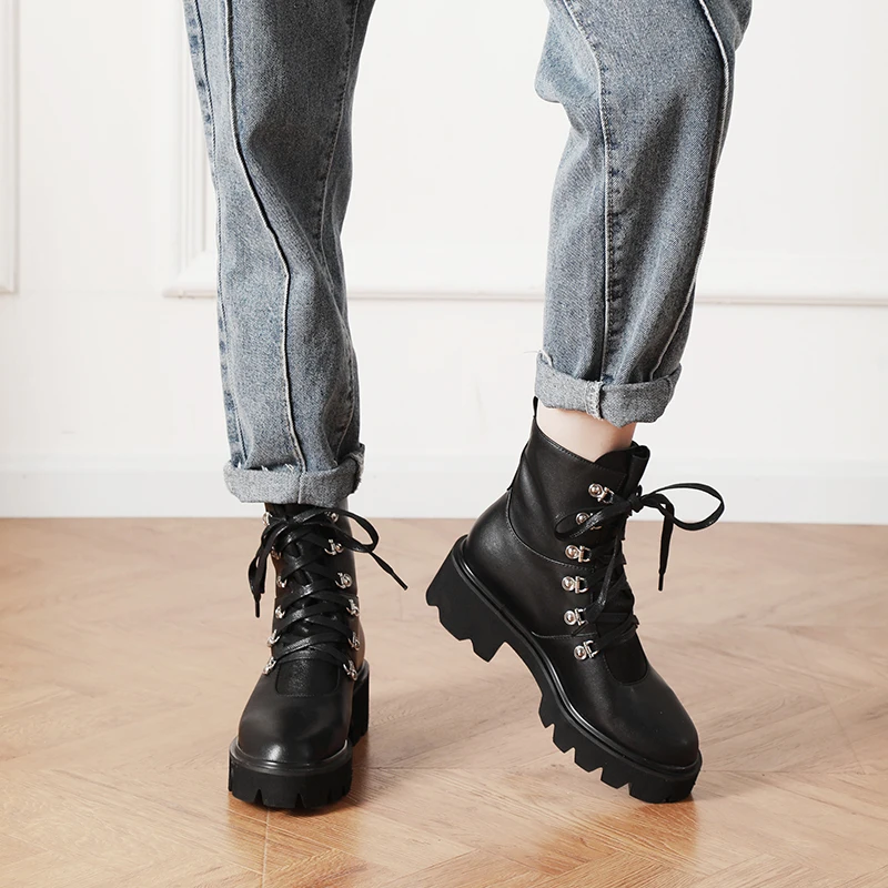 Automne Hiver forme De Dentelle 2018 Furtado Carrés Cheville Plate Bottes En Black Cm La Chaussures Talons 4 Arden Femme Jusqu'à Mode Matin Cuir Véritable qUzpSGMV
