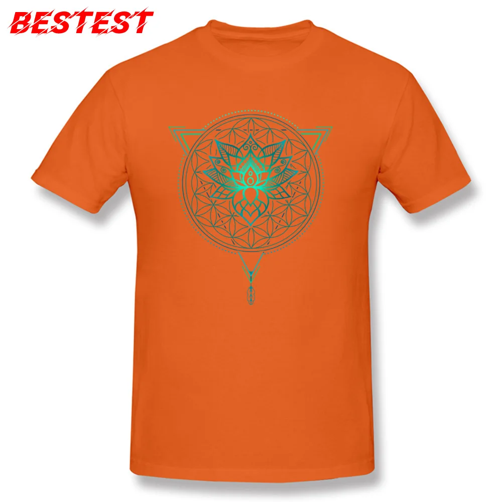 Pure Cotton Men Short Sleeve Crazy Top T-shirts Design T Shirt Funky comfortable Round Collar T-shirts Drop Shipping Lotus Flower of Life Mandala in Geometric Triangle orange