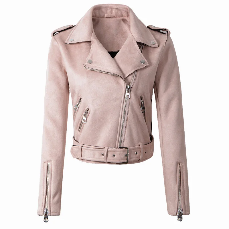 FTLZZ Женская куртка из искусственной замши, пальто, мотоциклетная куртка на молнии, отложной воротник, искусственная кожа, пальто, женская черная короткая куртка в стиле панк