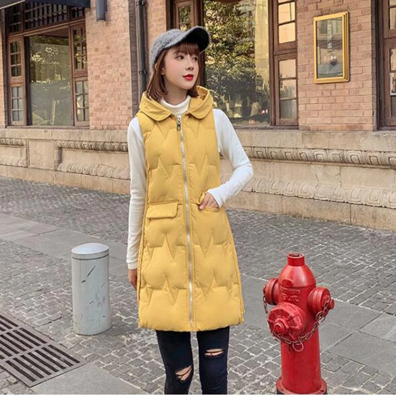 

2020 new Autumn Winter Spring Vest Women Waistcoat Female Sleeveless Jacket Hooded Warm Long Vest Colete Feminino