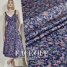 Супер Красивая синяя группа с цифровым цветочным принтом высокоэластичное хлопковое летнее платье Заказная ткань