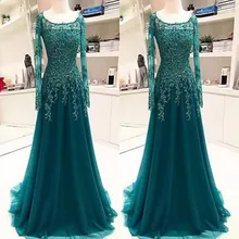 Винтаж зеленое, с длинным рукавом для матери невесты Платья Вечернее vestido de madrinha арабский Ближний Восток аппликацией длинное вечернее платье