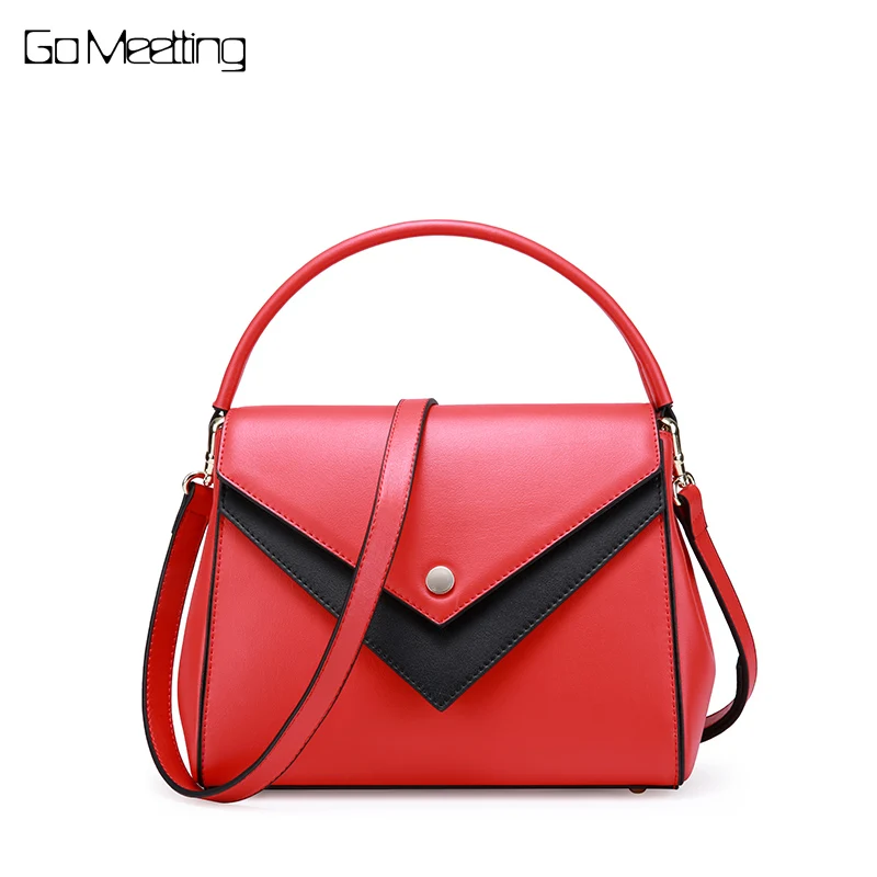 

Go Meetting Genuine Leather Patchwor Women Bag Women Messenger Shoulder Bags Brand Designer High Quality Cow Leather Handbags