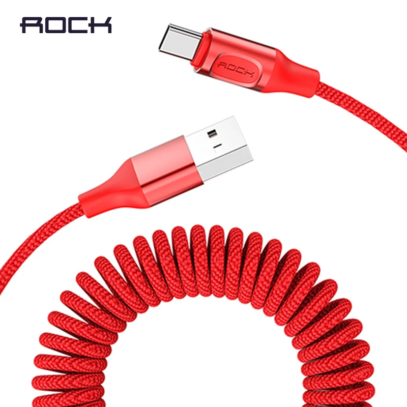

USB Type-C Retractable Spring USB C Cable For Samsung Galaxy S9 Oneplus 6 Fast Spiral Charging Charger Cable 1.5M Wire Data Cord