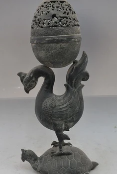 

19"china tibet silver phoenix bird turtle Longevity statue incense burner Censer