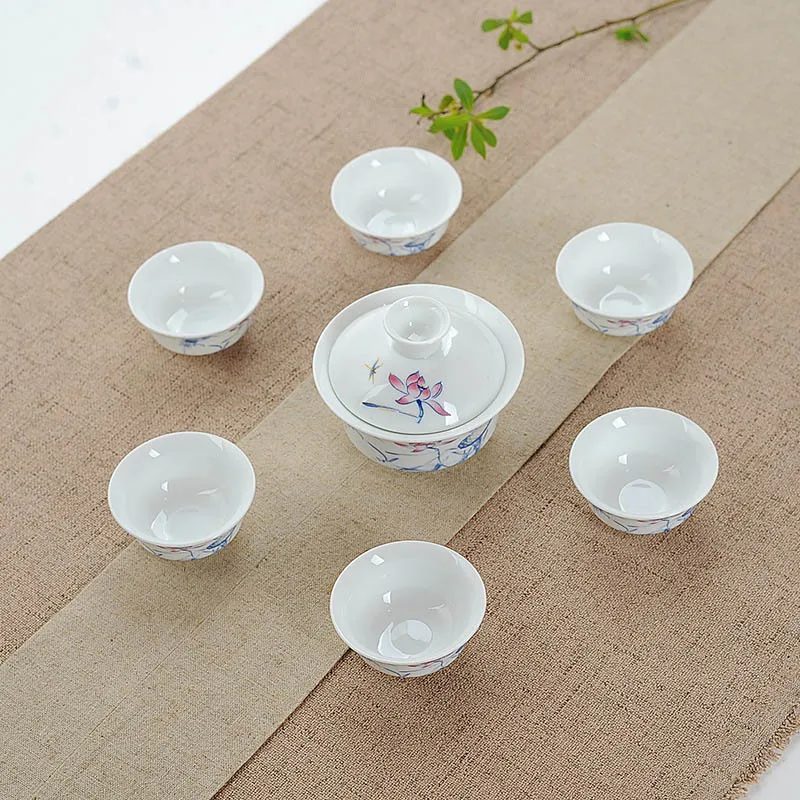 Белый фарфоровый чайный сервиз gai wan, 1 чайный сервиз Gaiwan, 6 чашек, красивый и легкий чайный сервиз gaiwan, фарфоровый сервиз для путешествий, чайные сервизы из Китая
