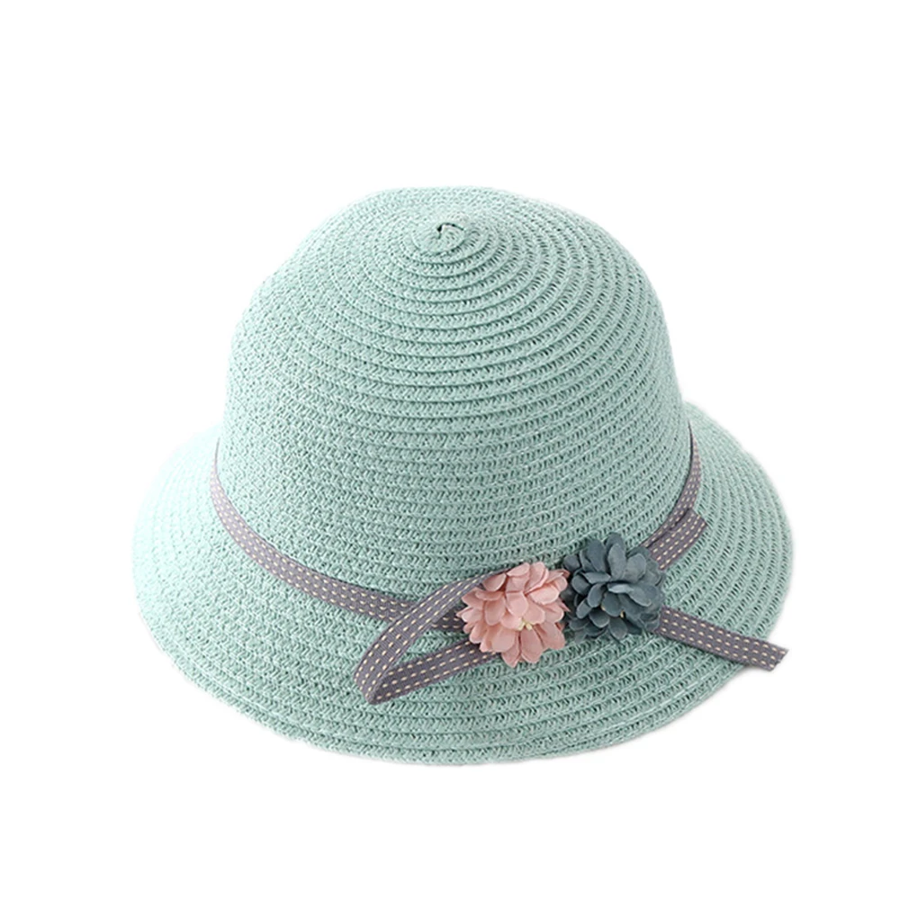 Childrens Straw Hat Summer Girl Beach Visor Hat Sun Hat Bridal Fashion Cap Blue