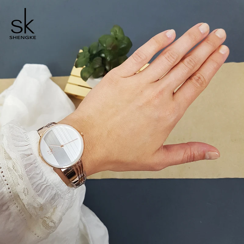 Shengke Rose Gold Women \bWatches Set Luxury Ladies Quartz Watch With Crystal Earrings Necklace Set Valentine Day Gift For Women