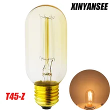 40 Вт Винтаж Эдисон лампы E27 T45 с вольфрамовой нитью лампы накаливания свет рождества декор дома висячая лампа