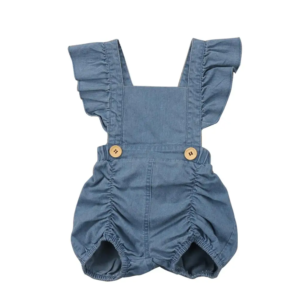 Summer Newborn Baby Girls Ruffles Romper Jumpsuit Denim Jeans Sunsuit