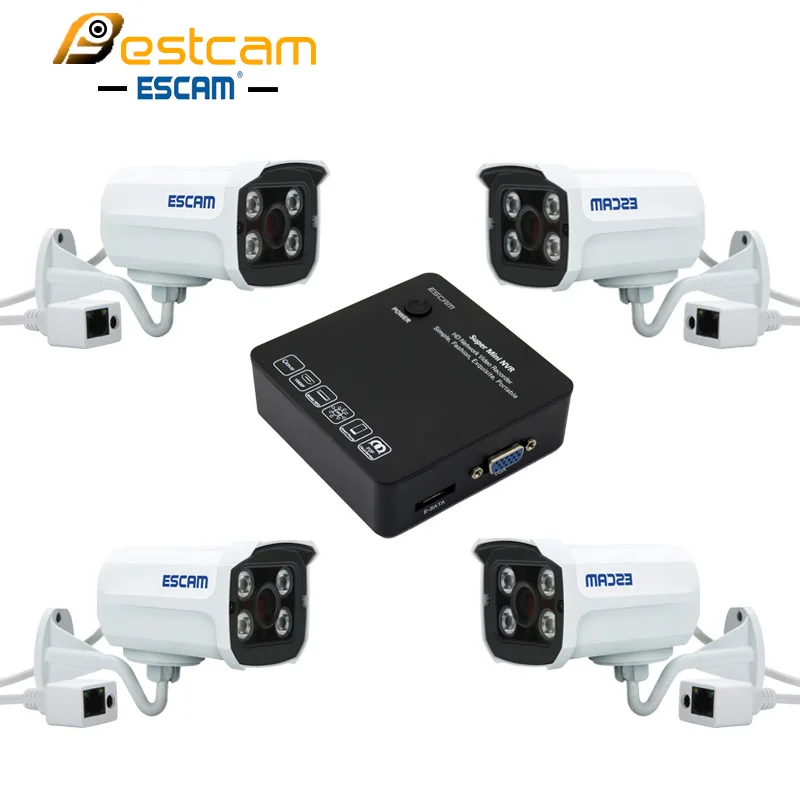Escam Brick QD300 HD 720P Infrared Waterproof Outdoor Bullet IP Camera+ESCAM K108 8ch HD Portable Network Video Recorder NVR