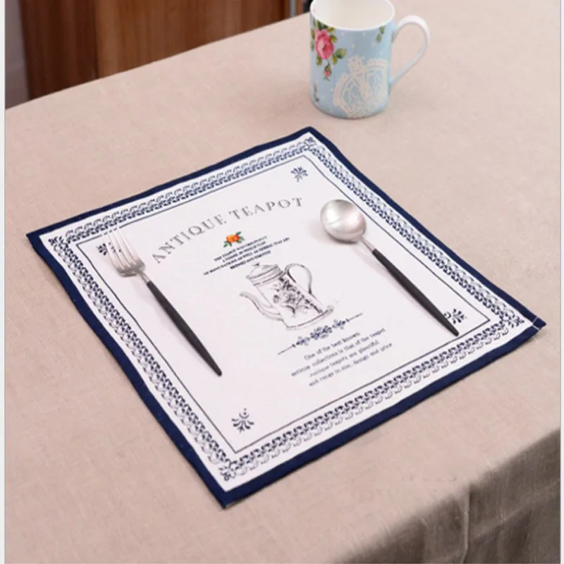 

Europe style tableware Print Placemat Cotton Linen Table Mat Dishware Coasters for Dinner Accessories Cup Wine Mat