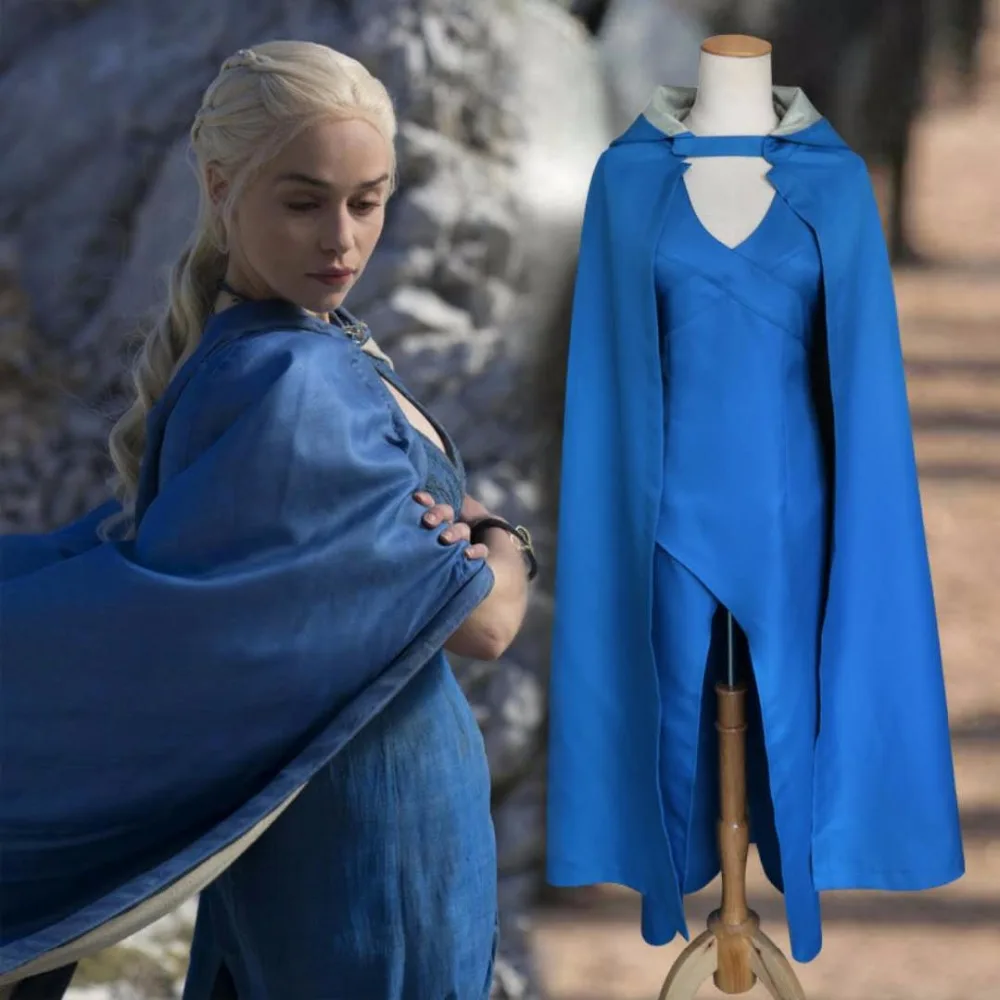 

Game of Thrones Daenerys Targaryen Costume Blue Dress Cloak A Song Of Ice And Fire Movie Cosplay Halloween Costumes For Women