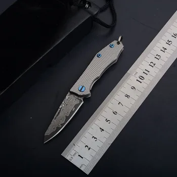 

Hysenss Damascus Tactical Folding Knife TC4 Handle Outdoor Camping Hunting Survival Pocket Utility Keychain EDC Tools