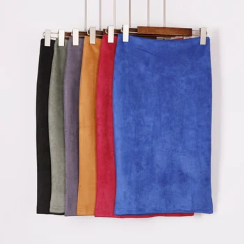 

2017 new Korean version fashion England style Spring and Autumn Suede Solid color Wild woman Long skirt High waist Slim skirt