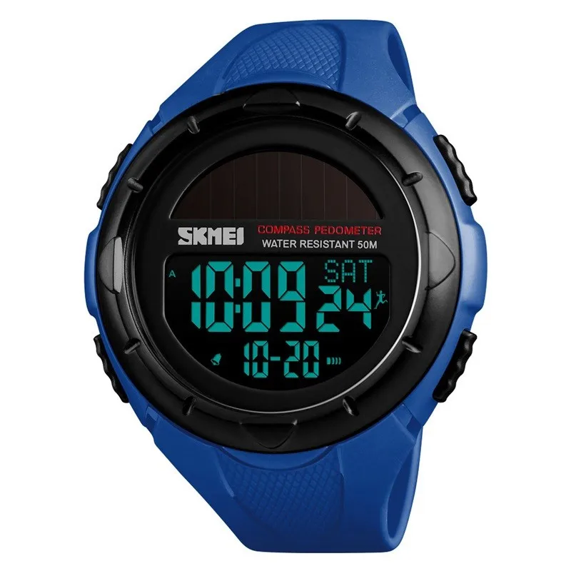 SKMEI спортивные часы, мужские цифровые часы, уличные, шагомер, калории, солнечная энергия, водонепроницаемые, Роскошные мужские часы, Relogio Masculino 1488 - Цвет: Blue