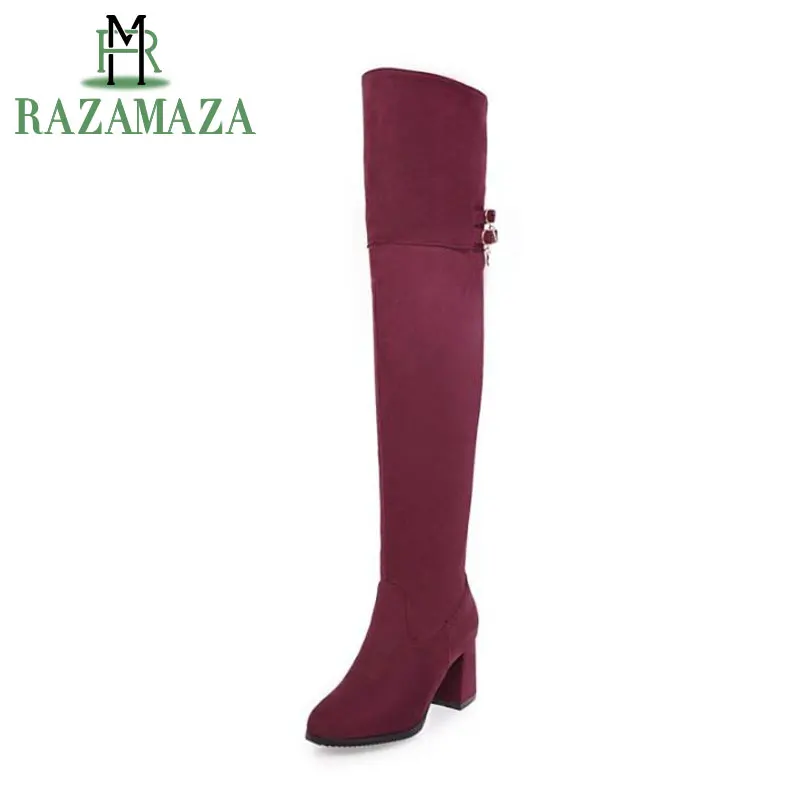 

ZALAVOR Women Over Knee Boots Zipper Buckle High Heel Boots Cold Winter Botas With Warm Fur Shoes For Women Footwear Size 34-39