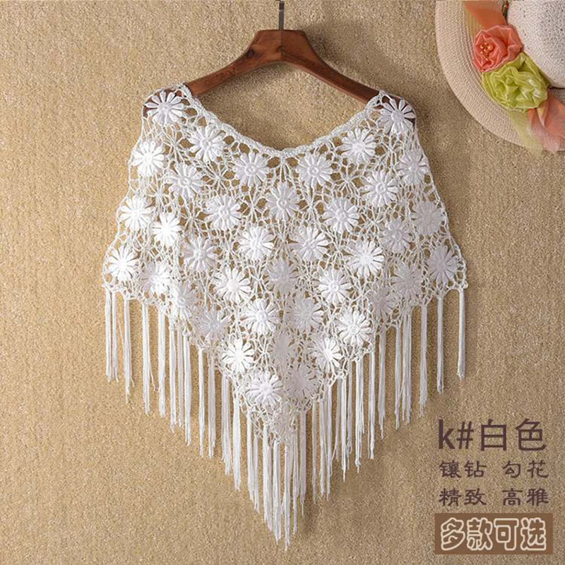 Summer Style Ice Silk Thin Lace Blouse Lady Sunscreen Crochet Shawl Hollow Out Flower Patterns Cape shirts blusas womens shirts and blouses