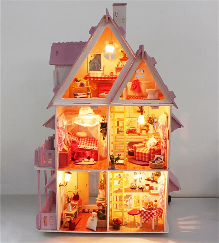 DIY Модель Солнечный Кукла Алиса дом собрать вилла для кукол дома/дерево детская деревянная мини-игрушка миниатюрный кукольный домик