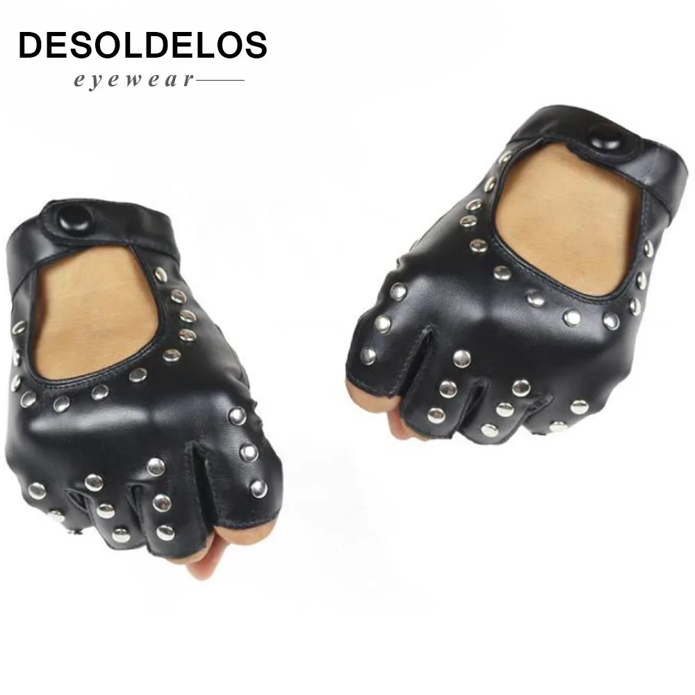 

2019 Fashion Half Finger Gloves Men Faux Leather Mittens Fingerless Tactical Gloves Men Women Driving Guantes R009