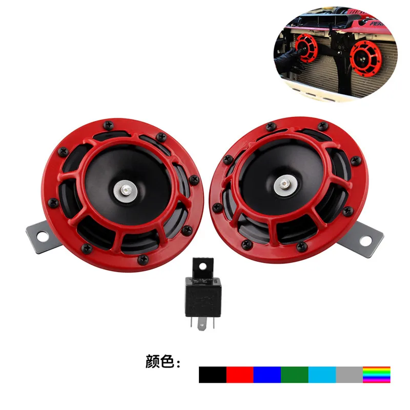 

12V Red Super Loud Grille Mount Compact Electric Blast Tone Horn Kit For universal car and motocycle