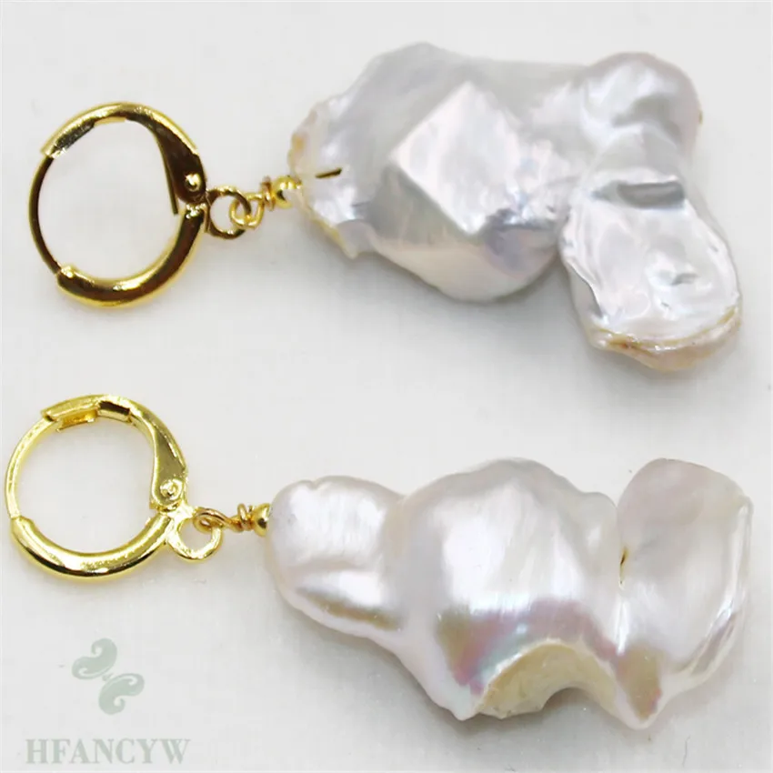 15-25mm White Baroque Pearl Earrings Hook Wedding Cultured Aurora Classic Earbob Jewelry Luxury Real TwoPin Natural Fashion | Украшения и