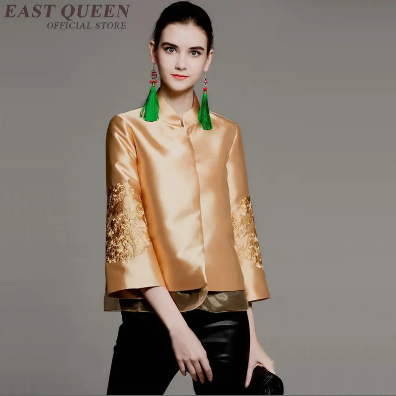 Traditional women Chinese oriental silk tops elegant full sleeve ...