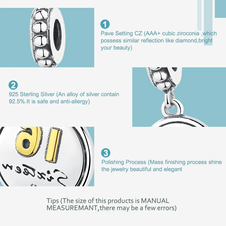 ELESHE Authentic 925 Sterling Silver SIXTEEN Gold Charms Bead Fit Original Pandora Bracelet Necklace DIY Fine Jewelry Making