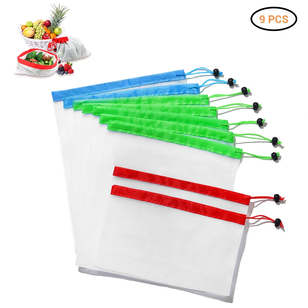 

9Pcs Reusable Mesh Produce Bags Washable Bags For Grocery Shopping Storage Fruit Vegetable Toys Sundries Organizer Storage Bag