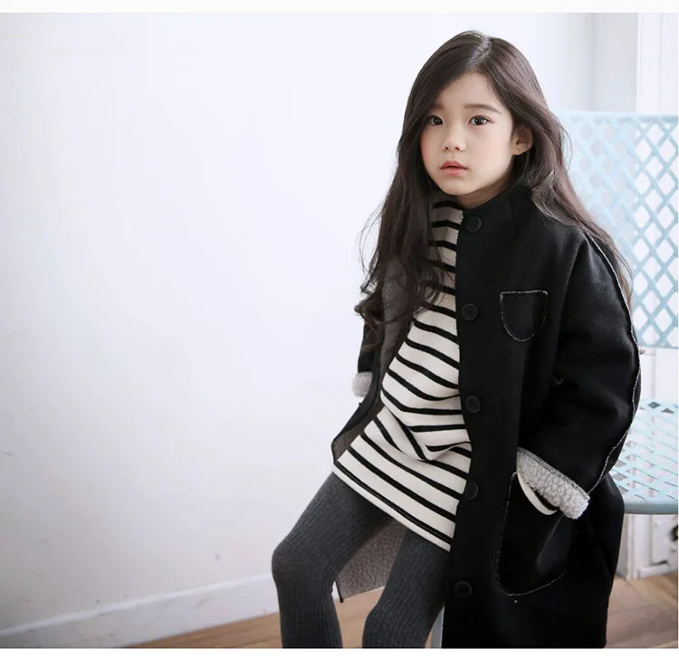 black fleece long girls coats for kids winter 2017 cotton jackets baby big girl tops clothing children mandarin collar coat girl (17)
